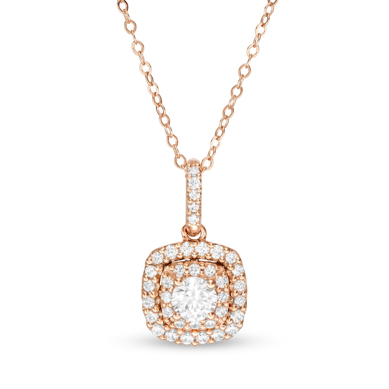 Main Image 1 of 5/8 CT. T.W. Diamond Double Cushion Frame Pendant in 14K Rose Gold