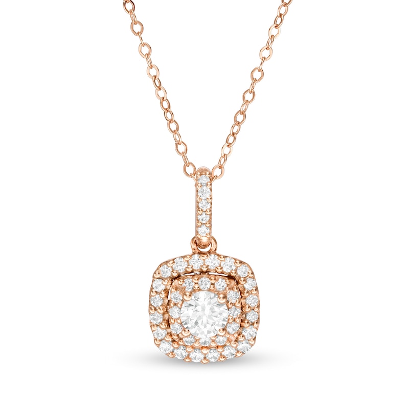 5/8 CT. T.W. Diamond Double Cushion Frame Pendant in 14K Rose Gold | Zales