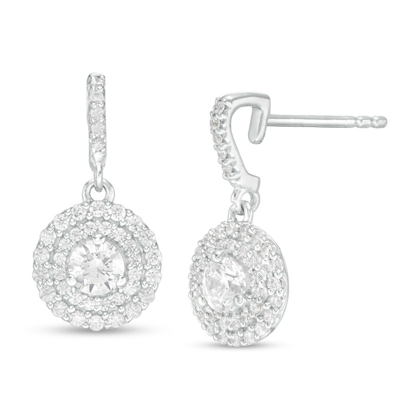 1 CT. T.W. Diamond Double Frame Drop Earrings in 14K White Gold