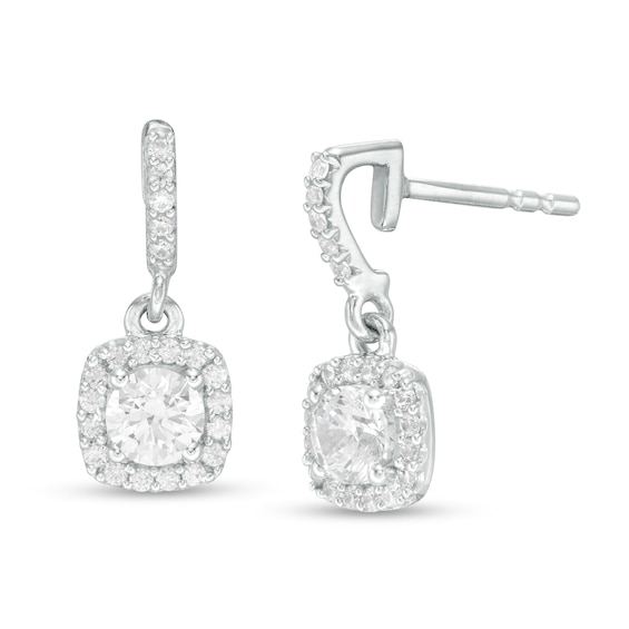 3/4 CT. T.w. Diamond Cushion Frame Drop Earrings in 14K White Gold