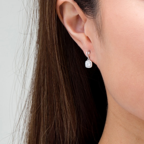 3/4 CT. T.w. Diamond Cushion Frame Drop Earrings in 14K White Gold