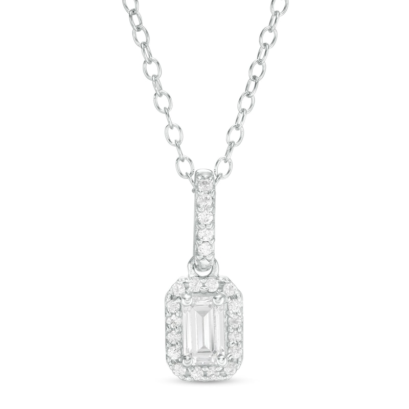 Main Image 1 of 1/2 CT. T.W. Emerald-Cut Diamond Frame Pendant in 14K White Gold