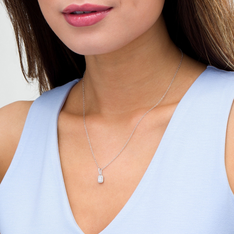 Main Image 2 of 1/2 CT. T.W. Emerald-Cut Diamond Frame Pendant in 14K White Gold