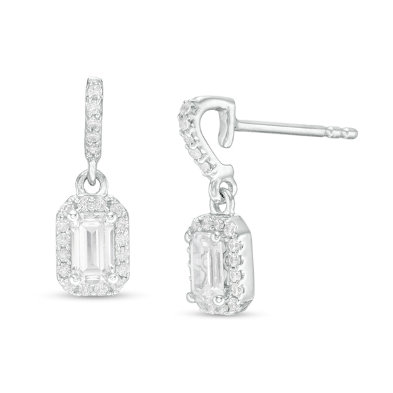 5/8 CT. T.w. Emerald-Cut Diamond Frame Drop Earrings in 14K White Gold