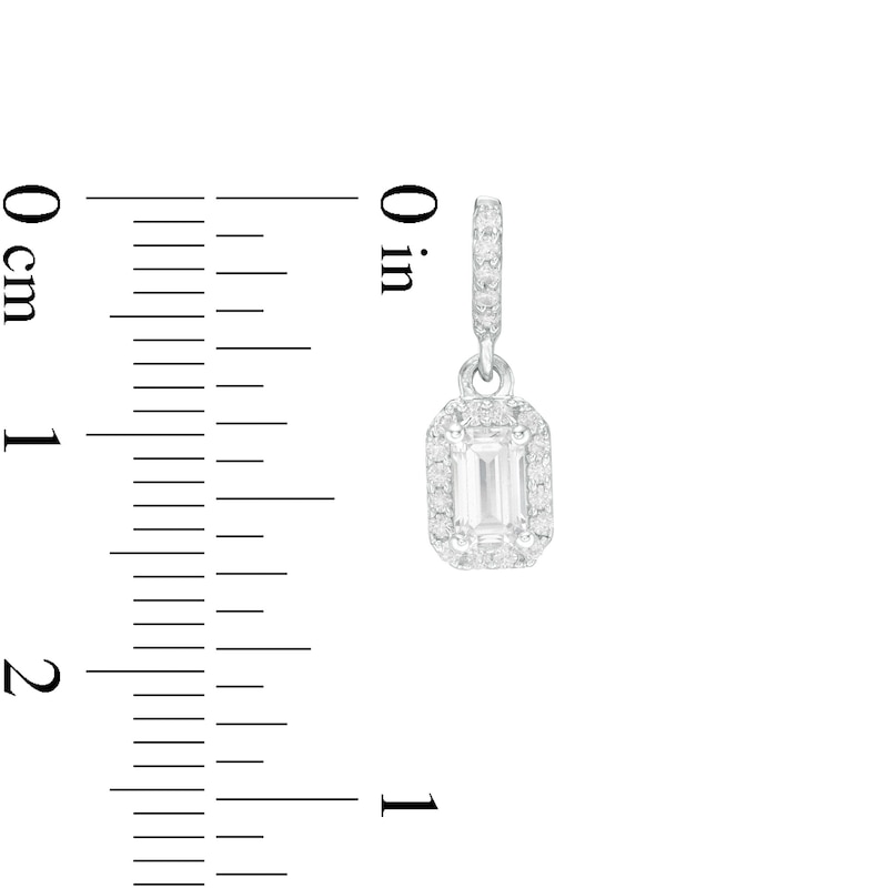 Main Image 3 of 5/8 CT. T.W. Emerald-Cut Diamond Frame Drop Earrings in 14K White Gold