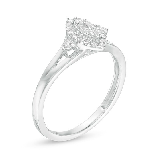 1/4 CT. T.w. Baguette and Round Composite Diamond Marquise Frame Split Shank Ring in 10K White Gold