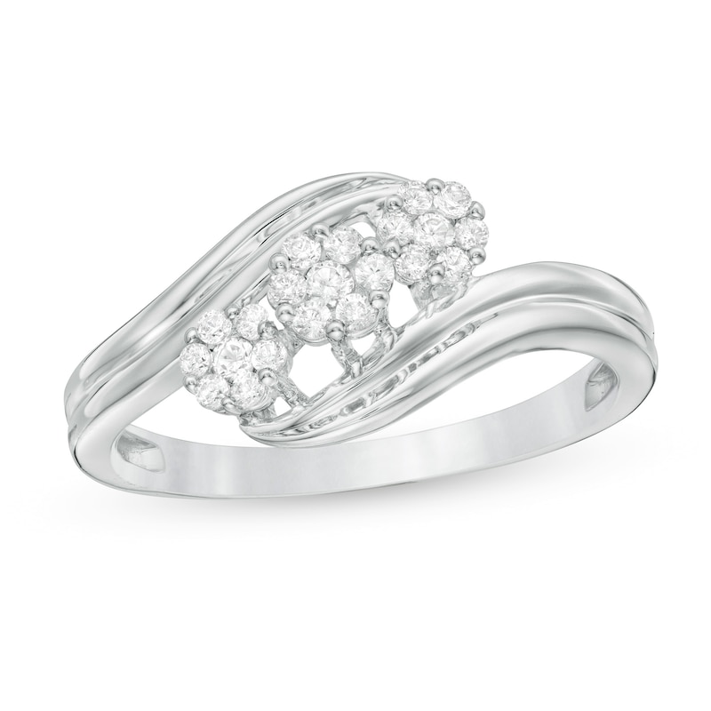 Main Image 1 of 1/5 CT. T.W. Composite Diamond Three Stone Bypass Ring in 10K White Gold