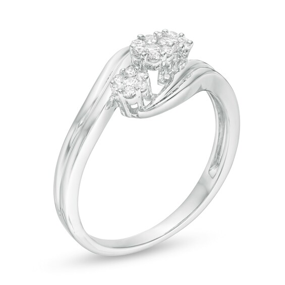 1/5 CT. T.w. Composite Diamond Three Stone Bypass Ring in 10K White Gold