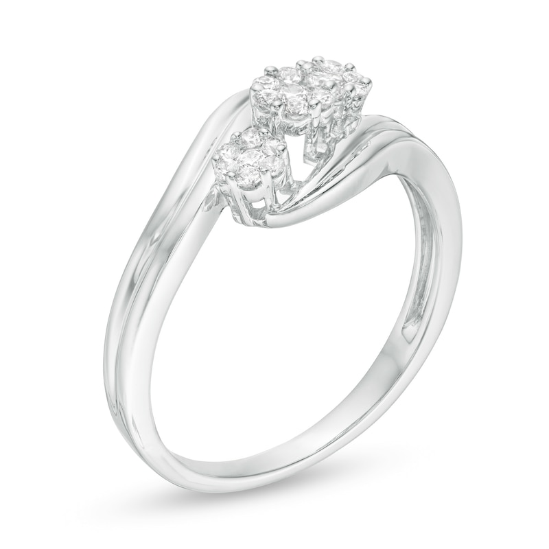 Main Image 3 of 1/5 CT. T.W. Composite Diamond Three Stone Bypass Ring in 10K White Gold