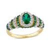 Oval Lab-Created Emerald and White Sapphire Ripple Shank Ring in Sterling Silver with Yellow IP