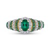 Oval Lab-Created Emerald and White Sapphire Ripple Shank Ring in Sterling Silver with Yellow IP