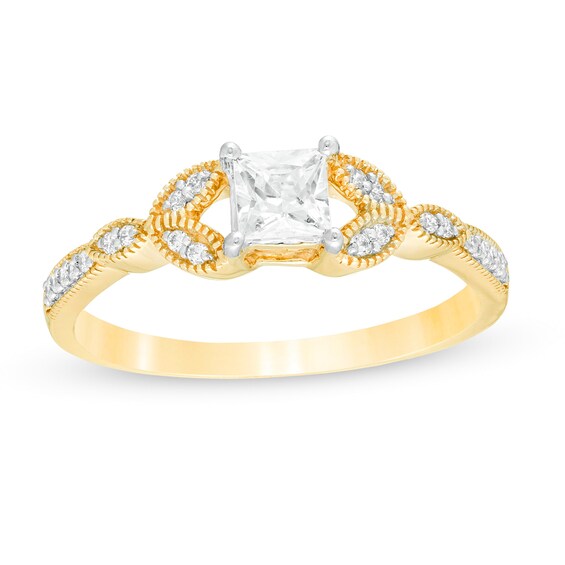 3/8 CT. T.W. Princess-Cut Diamond Leaf Sides Vintage-Style Engagement Ring in 10K Gold 3/8 CT. T.W. Princess-Cut Diamond Leaf Sides Vintage-Style Engagement Ring in 10K Gold