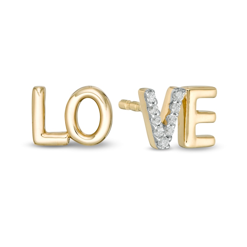 Main Image 1 of Vera Wang Love Collection Diamond Accent "LOVE" Mismatch Stud Earrings in 10K Gold
