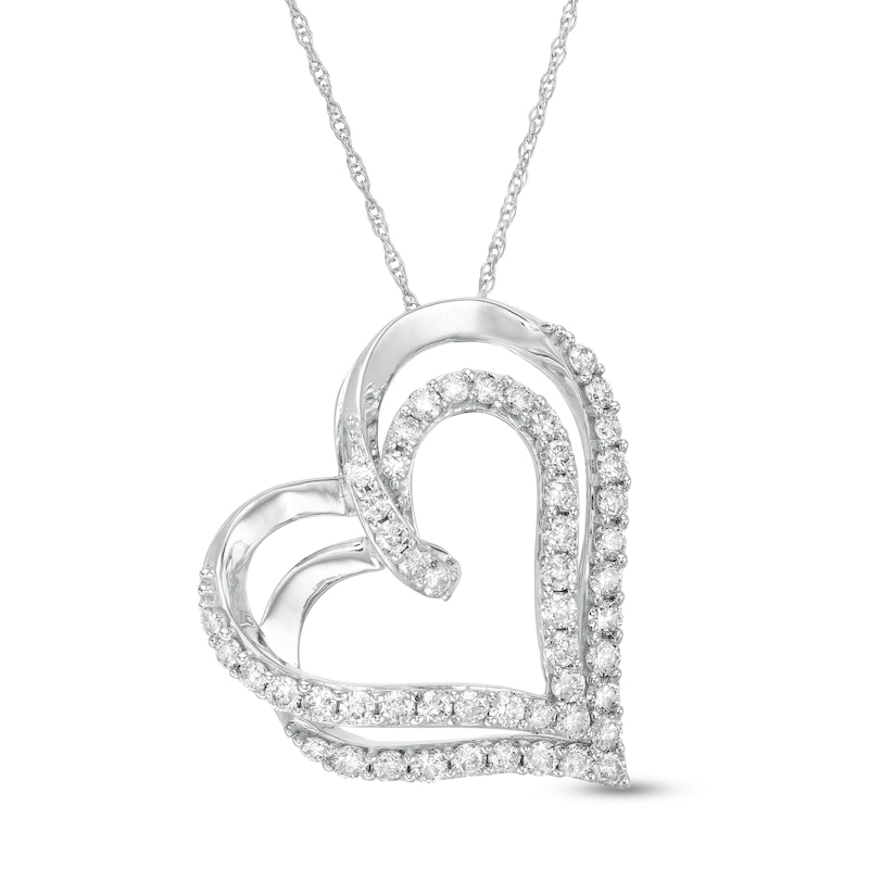 Main Image 1 of 1 CT. T.W. Diamond Double Swirl Tilted Heart Pendant in 10K White Gold