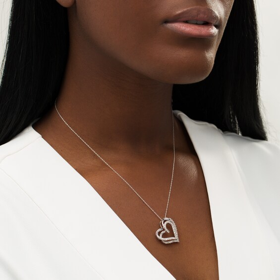 1 CT. T.w. Diamond Double Swirl Tilted Heart Pendant in 10K White Gold