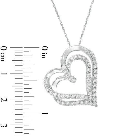 1 CT. T.w. Diamond Double Swirl Tilted Heart Pendant in 10K White Gold