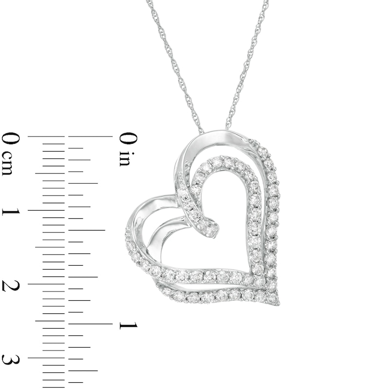 Main Image 3 of 1 CT. T.W. Diamond Double Swirl Tilted Heart Pendant in 10K White Gold