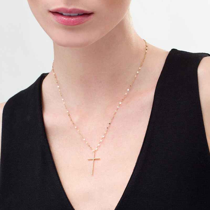 Main Image 2 of 1/8 CT. T.W. Diamond Cross Necklace in 10K Gold
