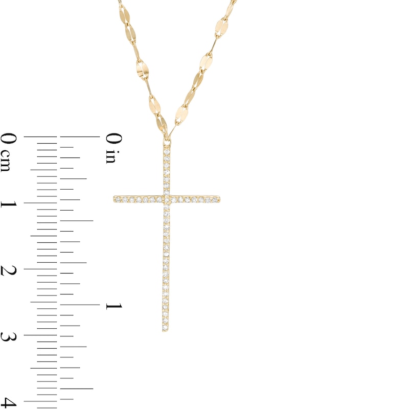 Main Image 3 of 1/8 CT. T.W. Diamond Cross Necklace in 10K Gold