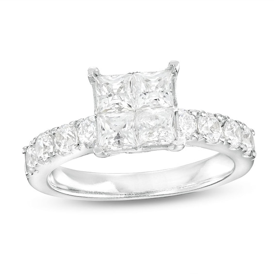 2 CT. T.w. Quad Princess-Cut Diamond Engagement Ring in 14K White Gold