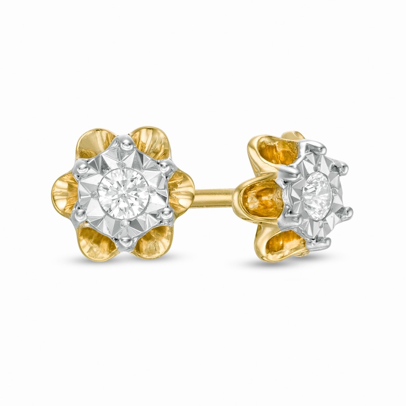 Main Image 1 of 1/15 CT. T.W. Diamond Solitaire Flower Stud Earrings in Sterling Silver with 14K Gold Plate