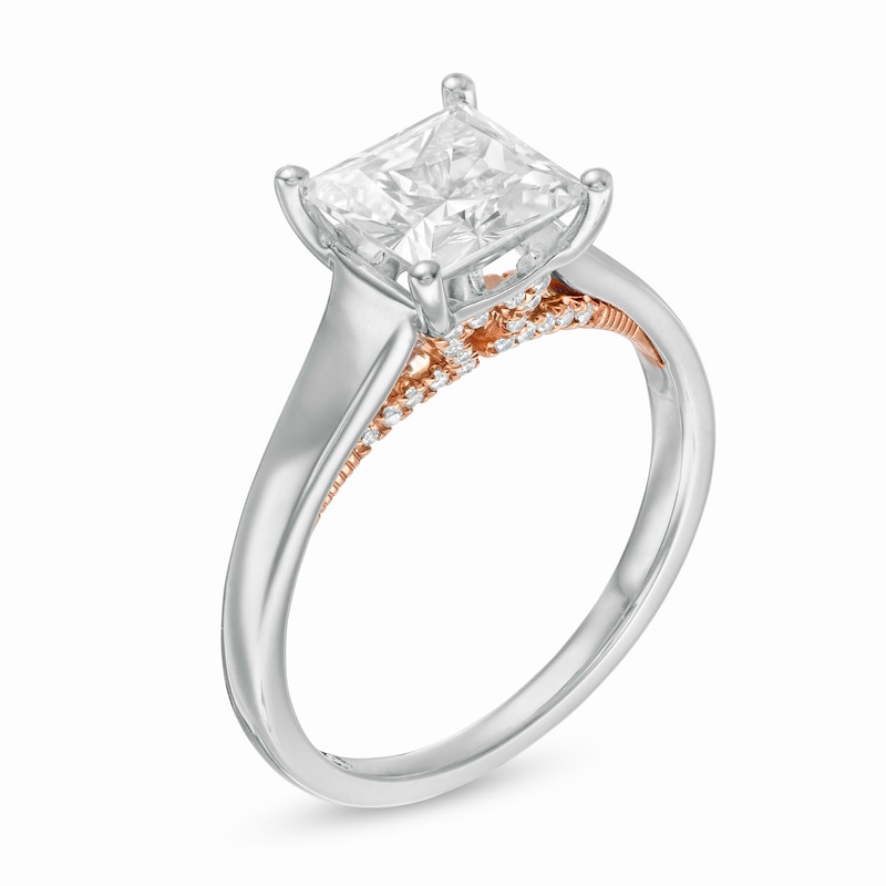 Main Image 3 of Zales Private Collection 2 CTW. Certified Princess-Cut Diamond Engagement Ring in 14K Two-Tone Gold (F/I1)