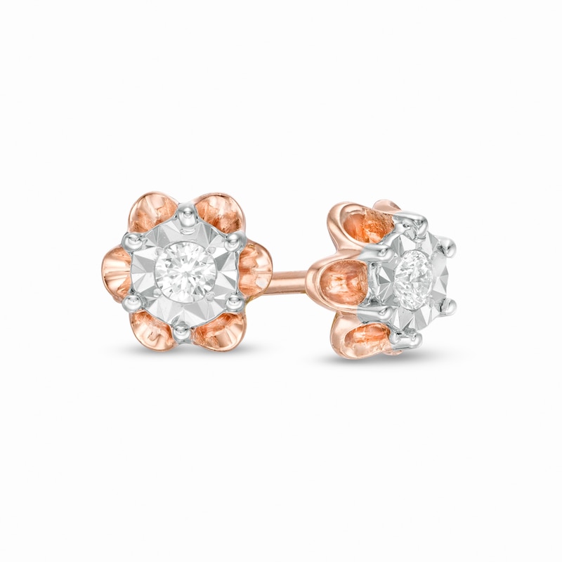 1/15 CT. T.W. Diamond Solitaire Flower Stud Earrings in Sterling Silver with 14K Rose Gold Plate