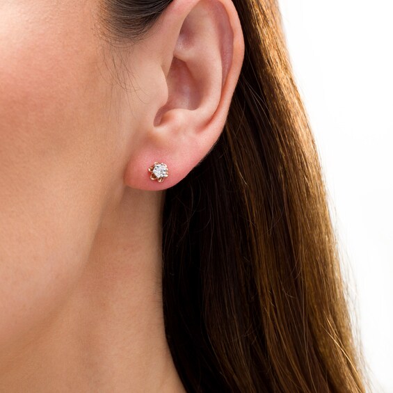 1/15 CT. T.w. Diamond Solitaire Flower Stud Earrings in Sterling Silver with 14K Rose Gold Plate