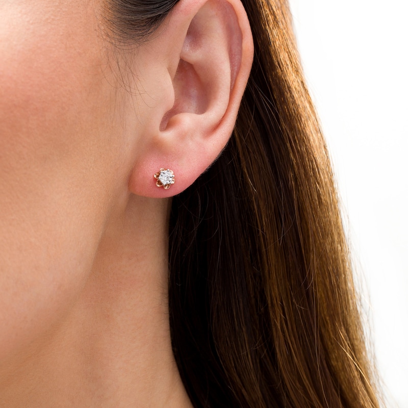 1/15 CT. T.W. Diamond Solitaire Flower Stud Earrings in Sterling Silver with 14K Rose Gold Plate