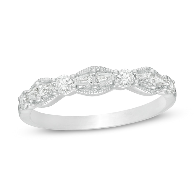 3/8 CT. T.W. Baguette and Round Diamond Vintage-Style Anniversary Band ...