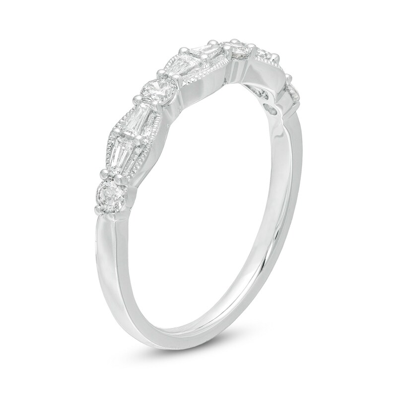 Main Image 3 of 3/8 CT. T.W. Baguette and Round Diamond Vintage-Style Band in 10K White Gold