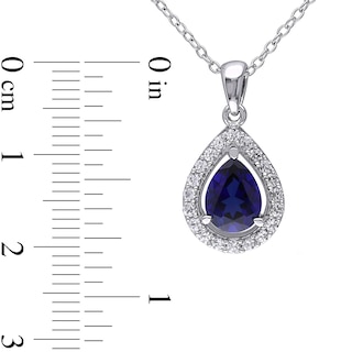 Pear-Shaped Lab-Created Blue and White Sapphire Teardrop Frame Pendant ...
