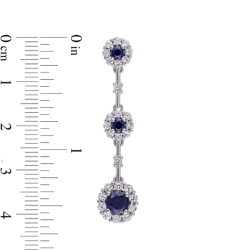Lab-Created Blue and White Sapphire Frame Graduated Drop Earrings in Sterling Silver