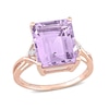 Emerald-Cut Rose de France Amethyst and White Topaz Crossover Shank Ring in Sterling Silver with Rose Rhodium