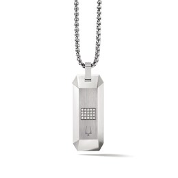Bulova Jewelry 1/10 CT. T.W. Diamond Faceted Dog Tag Pendant in Stainless Steel - 28.5&quot;