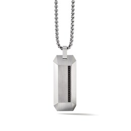 Bulova Jewelry 1/10 CT. T.W. Black Diamond Faceted Dog Tag Pendant in Stainless Steel - 28.5&quot;