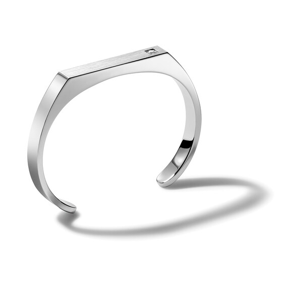 Bulova Jewelry 1/10 CT. Diamond Solitaire Brushed Flat Top Cuff in Stainless Steel - 6.5" Bulova Jewelry 1/10 CT. Diamond Solitaire Brushed Flat Top Cuff in Stainless Steel - 6.5"