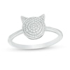 Diamond Accent Beaded Cat Ring in Sterling Silver