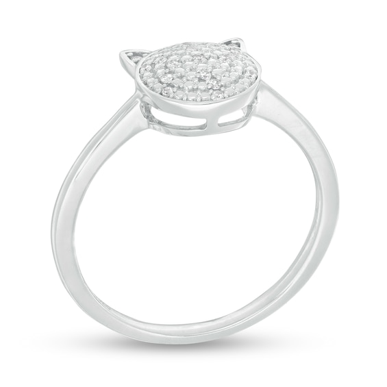 Diamond Accent Beaded Cat Ring in Sterling Silver
