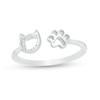 Thumbnail Image 1 of Diamond Accent Cat Outline and Paw Print Open Ring in Sterling Silver