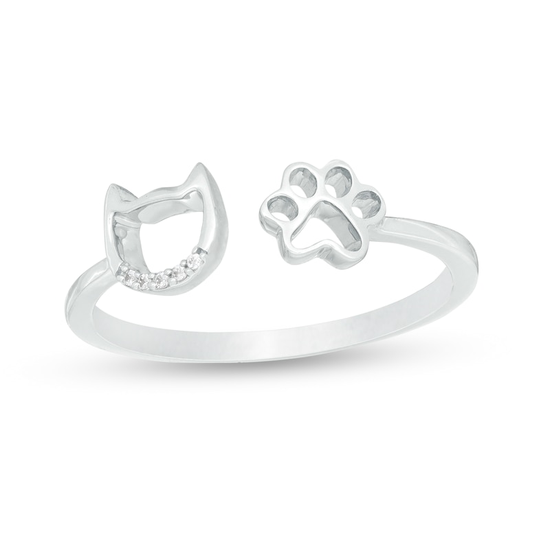 Main Image 1 of Diamond Accent Cat Outline and Paw Print Open Ring in Sterling Silver