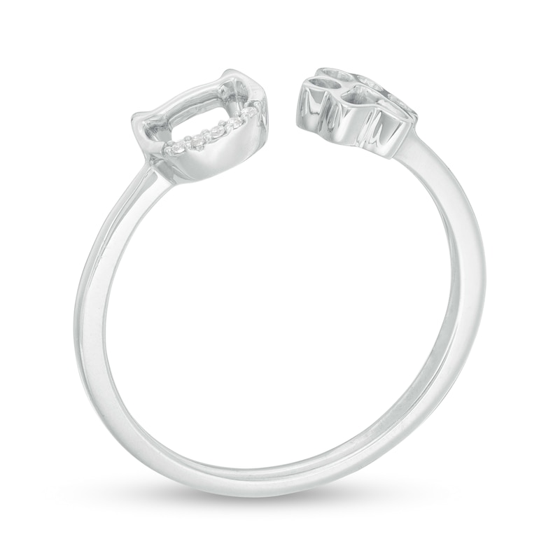 Diamond Accent Cat Outline and Paw Print Open Ring in Sterling Silver