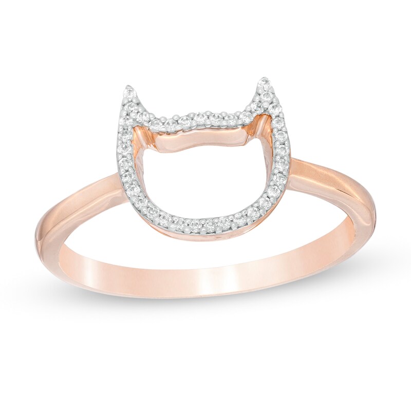 1/10 CT. T.W. Diamond Frame Cat Outline Ring in 10K Rose Gold
