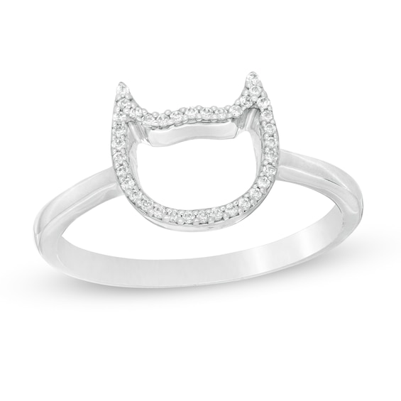 1/10 CT. T.w. Diamond Frame Cat Outline Ring in 10K White Gold