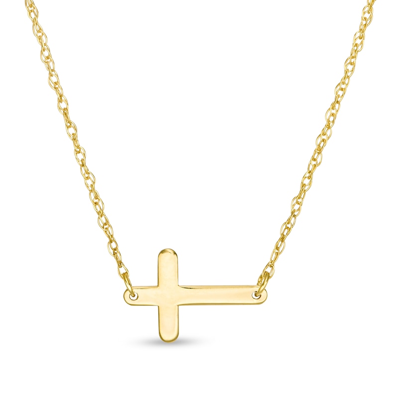 Main Image 1 of Sideways Mini Cross Necklace in 14K Gold