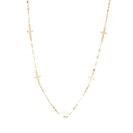 Diamond-Cut Five Cross Station Necklace in 14K Gold