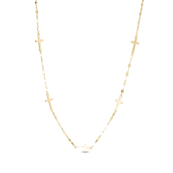Diamond-Cut Five Cross Station Necklace in 14K Gold