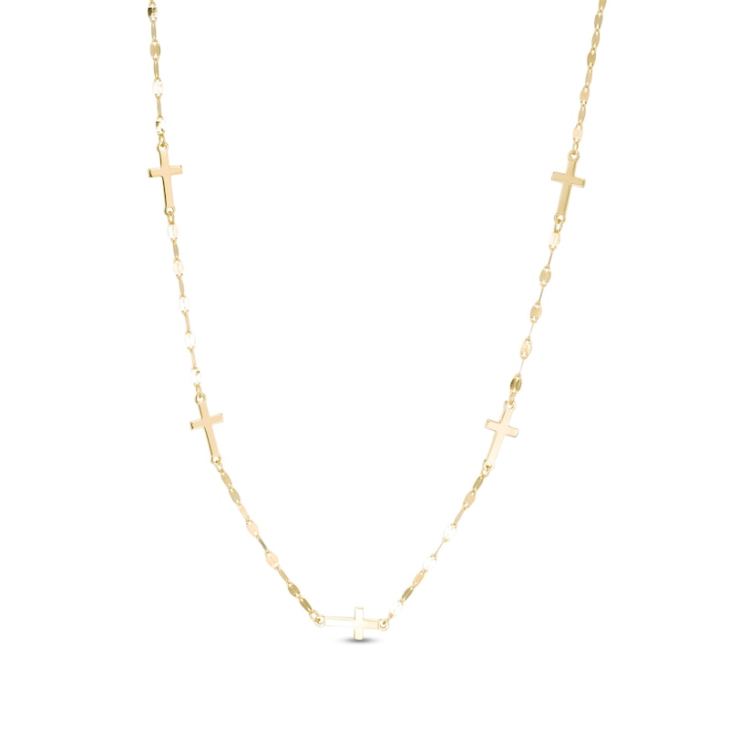 Main Image 1 of Diamond-Cut Five Cross Station Necklace in 14K Gold