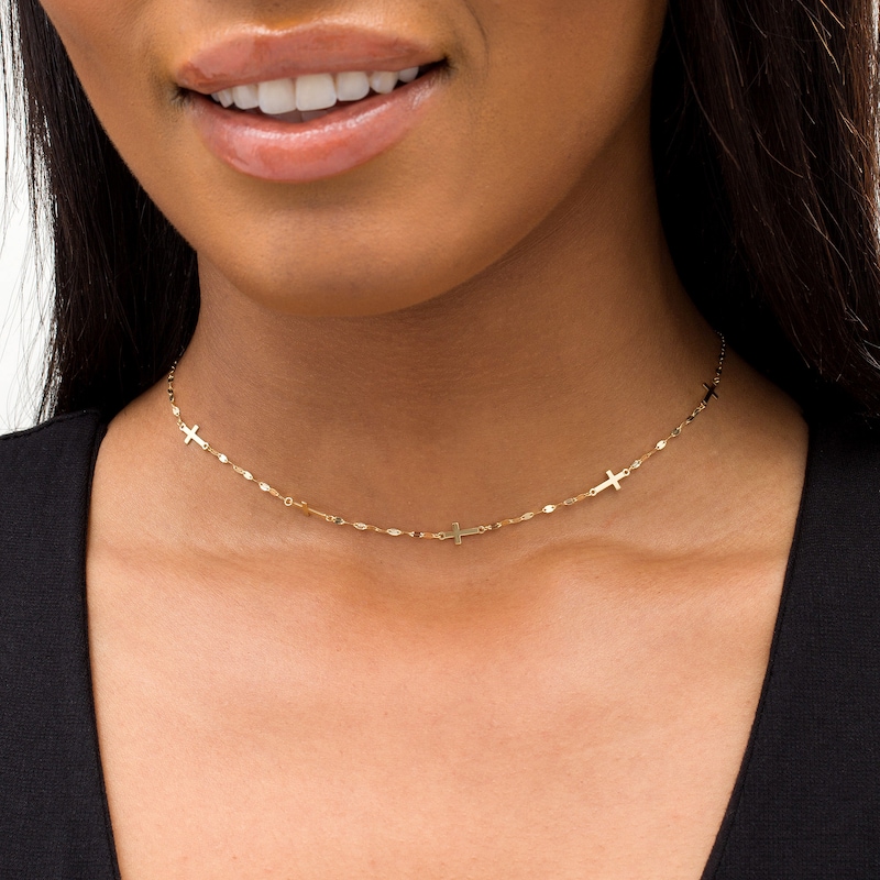 Main Image 2 of Diamond-Cut Five Cross Station Necklace in 14K Gold