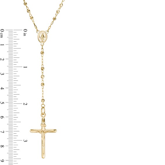 Diamond-Cut Beaded Crucifix Rosary Necklace in 14K Gold - 18"